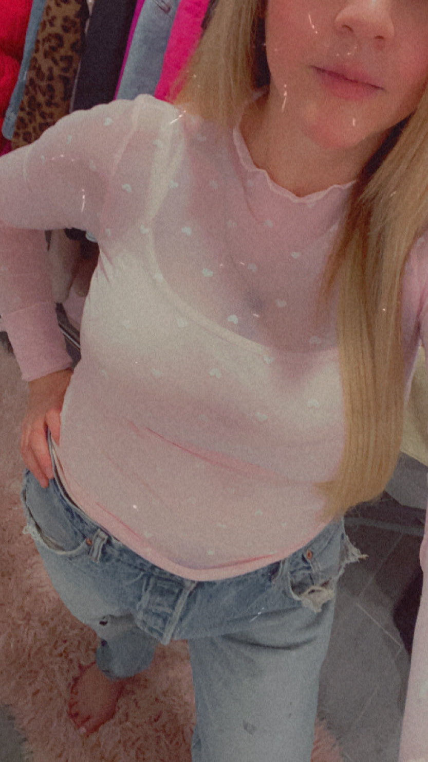 Soft Velvet Heart Mesh Top
