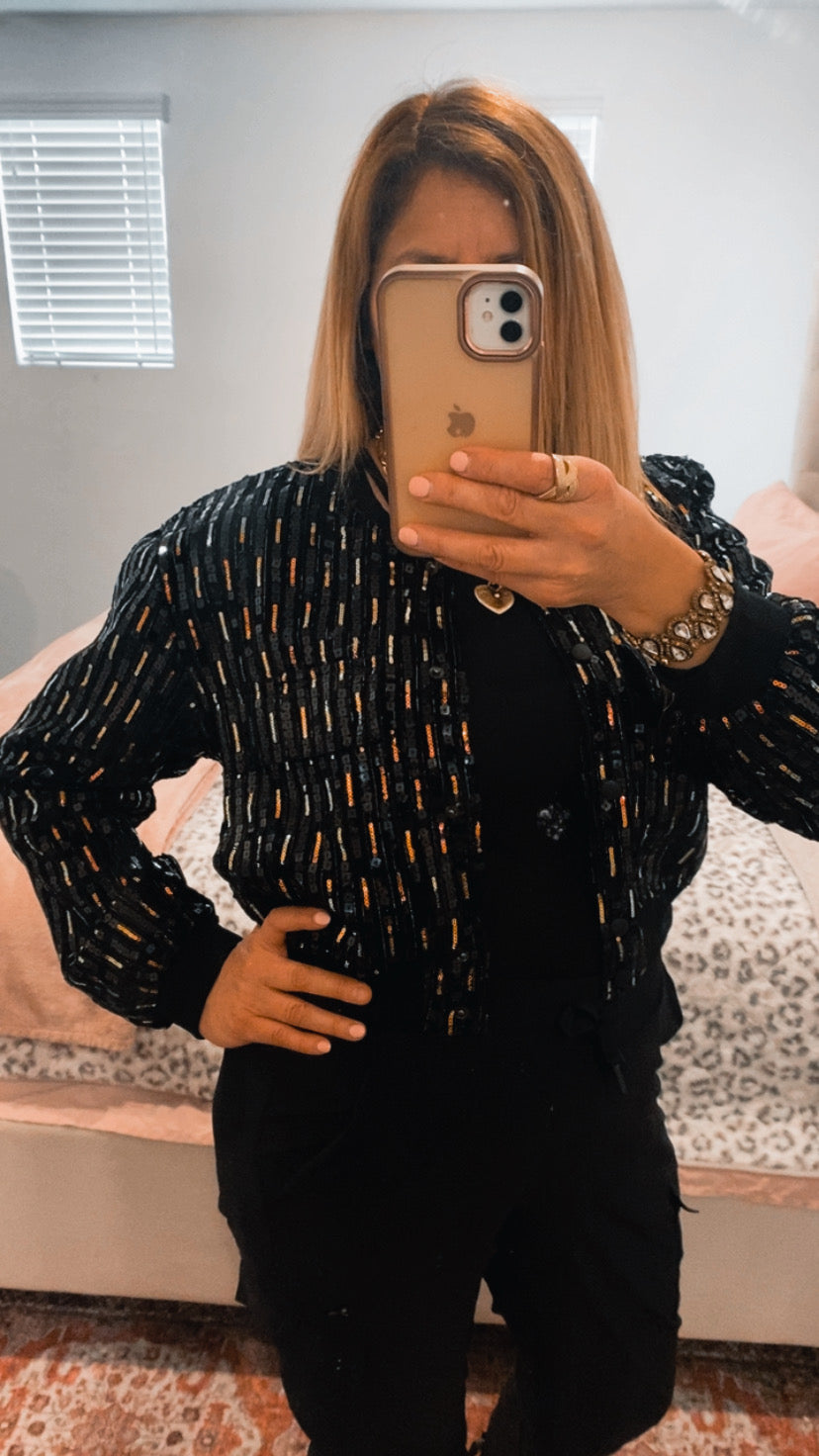 Black Sequin bomber jacket